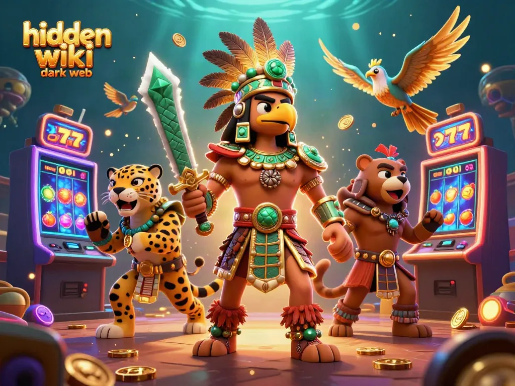 Engage with the thrilling hidden wiki dark web in this vibrant 3D casino-themed illustration.