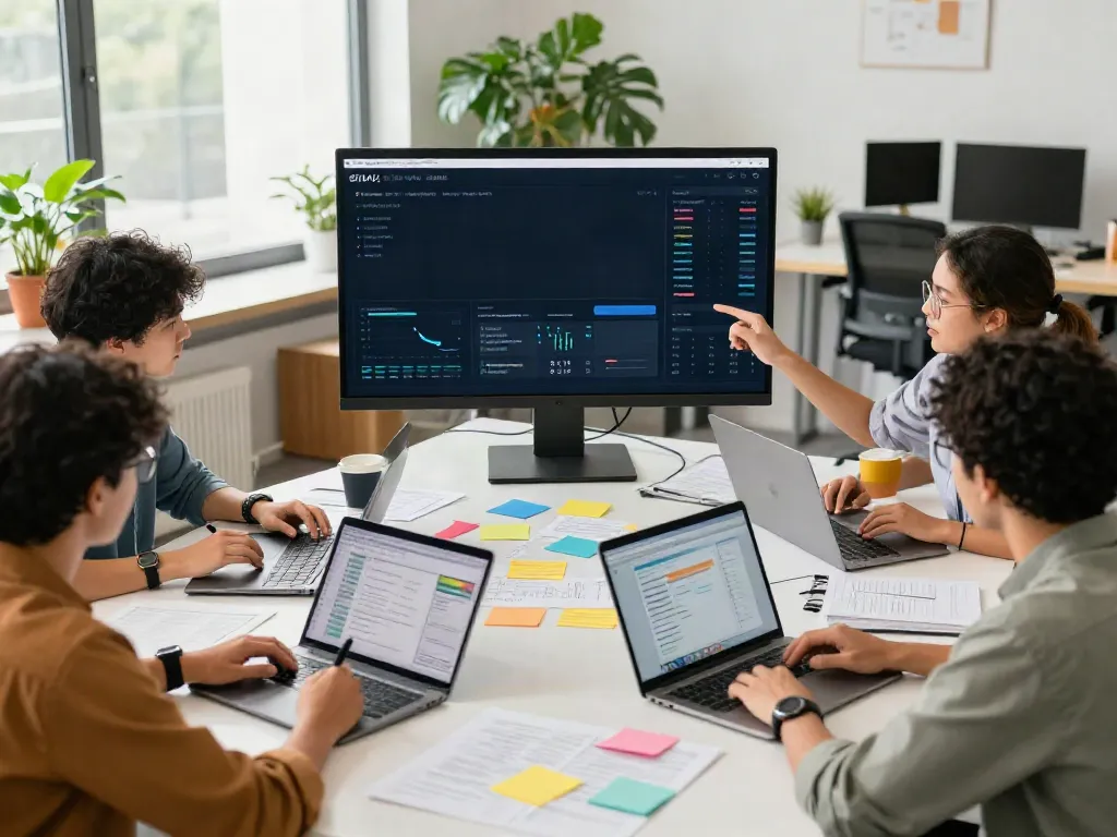 Team collaborating on strategies for popular 링크사이트 in a modern workspace.