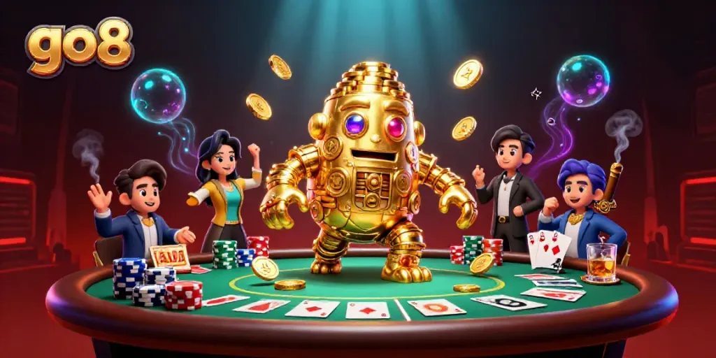 Experience thrilling gameplay with the go8 golden golem amidst vibrant gambling elements.