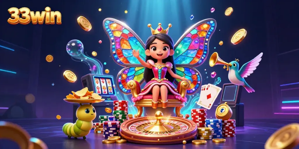 Engage in thrilling gaming adventures at 33win with dazzling casino elements and joyous characters.