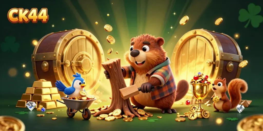 Experience the excitement of ck44 as a beaver collects golden coins in a vibrant casino scene.