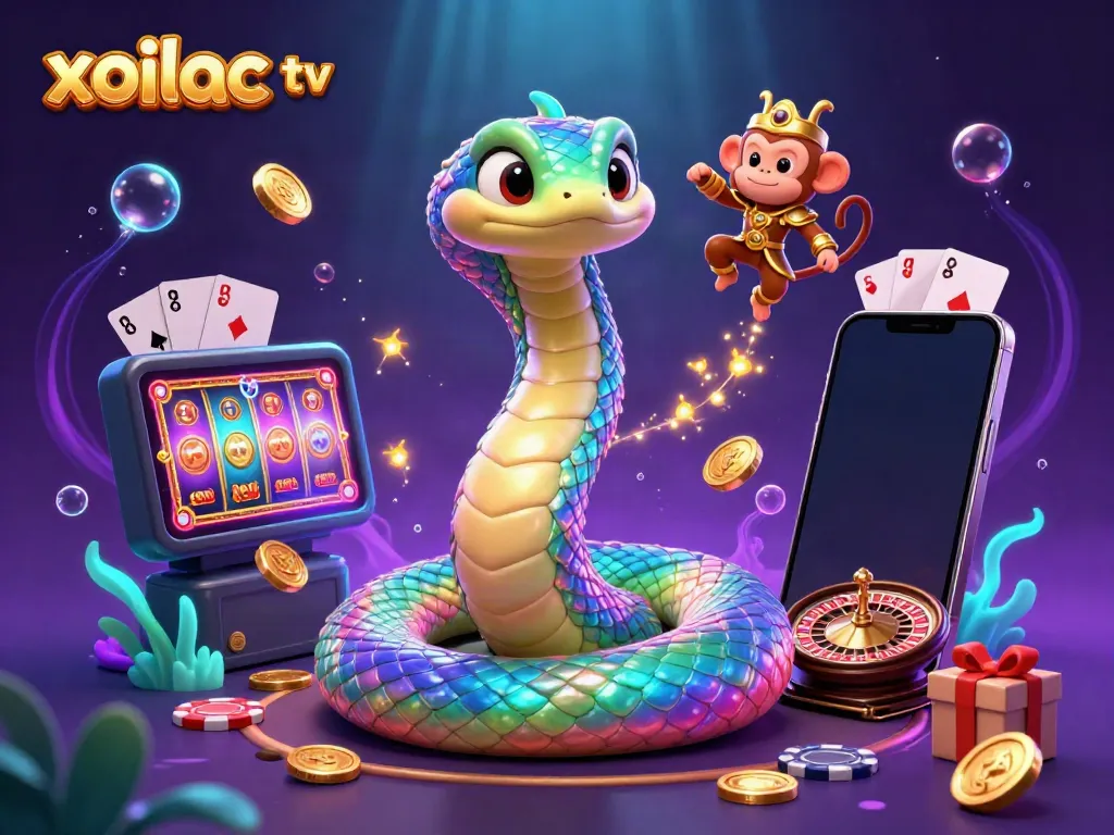 Xoilac TV showcases a vibrant, dynamic scene filled with gambling excitement and colorful elements.