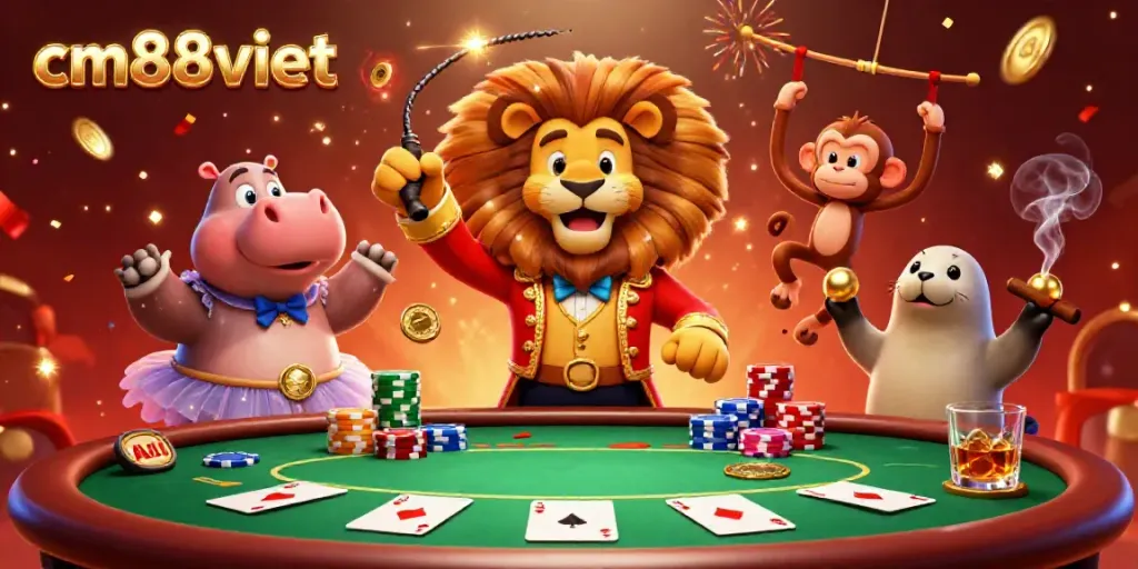 Experience the vibrant entertainment of cm88viet with captivating casino characters and poker elements.