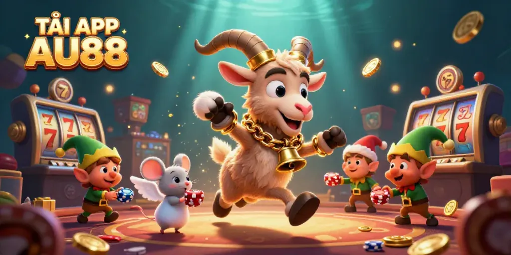 Engage in exciting gameplay by TẢI APP AU88, featuring dynamic casino elements and festive characters.