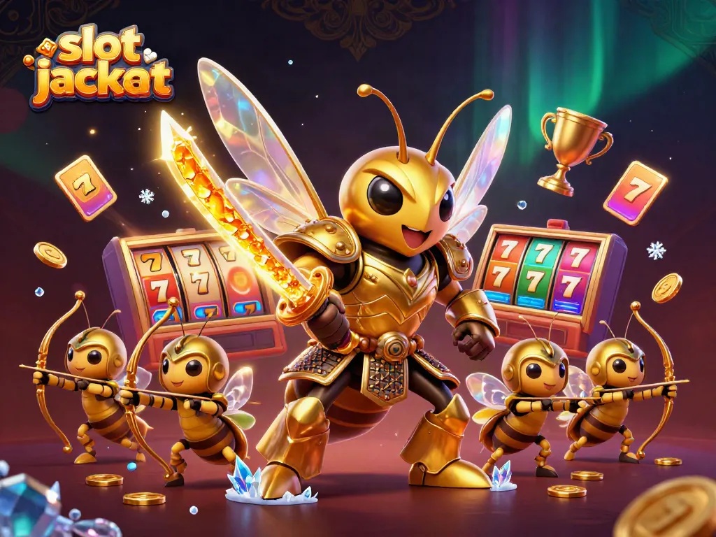 Experience thrilling slot jackpot action with cartoon bees, reels, and sparkling coins in a vibrant 3D scene.