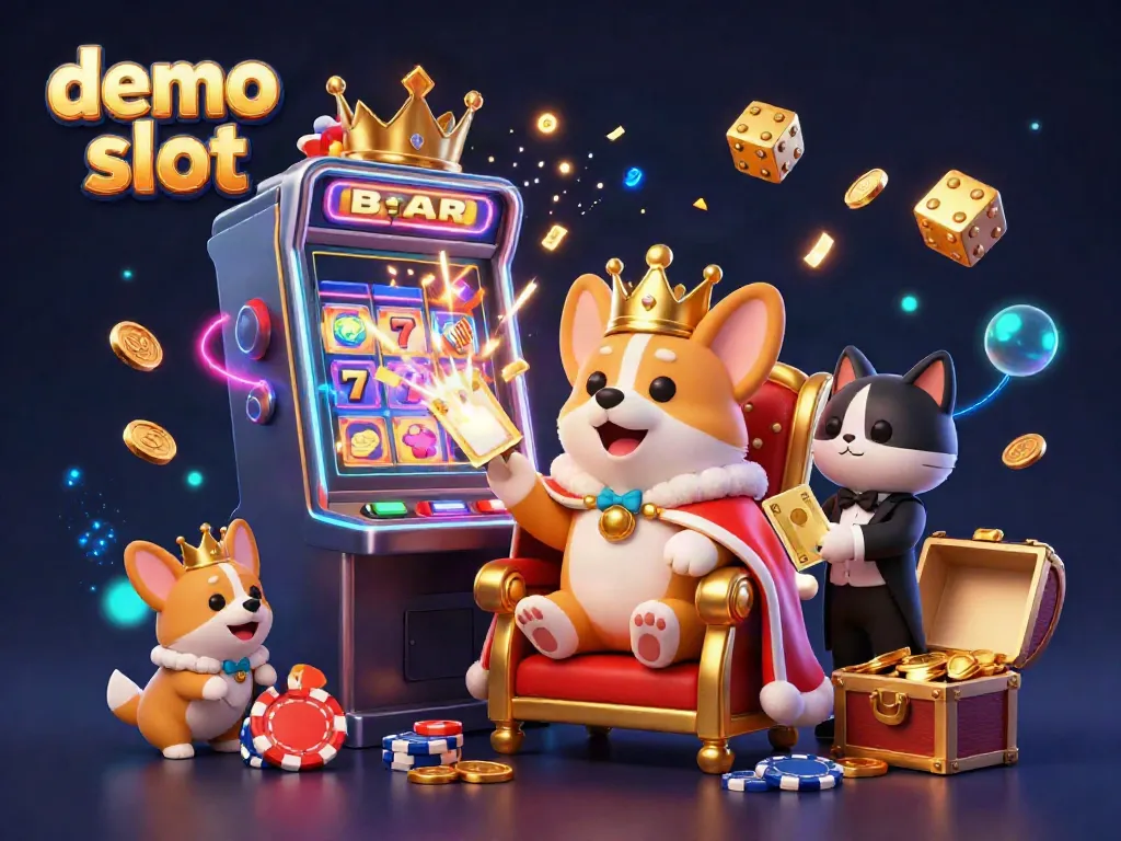 Experience thrilling jackpot excitement with the demo slot featuring a royal corgi on a throne of poker chips.