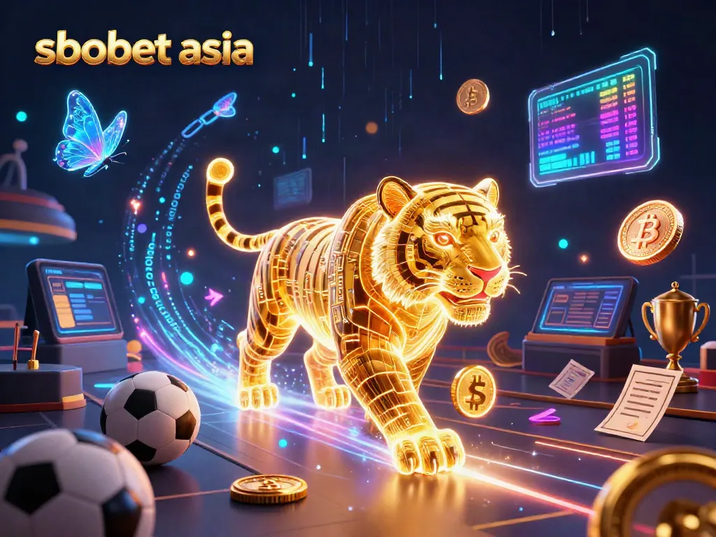Experience exciting sports betting with sbobet asia in a vibrant digital illustration featuring a neon tiger.