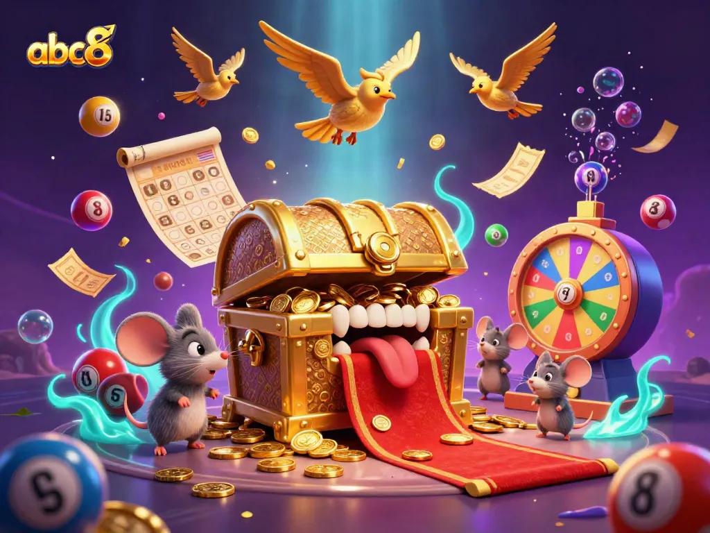 Experience thrilling casino adventures with abc8, featuring vibrant lottery elements and enchanting characters in a rich 3D scene.