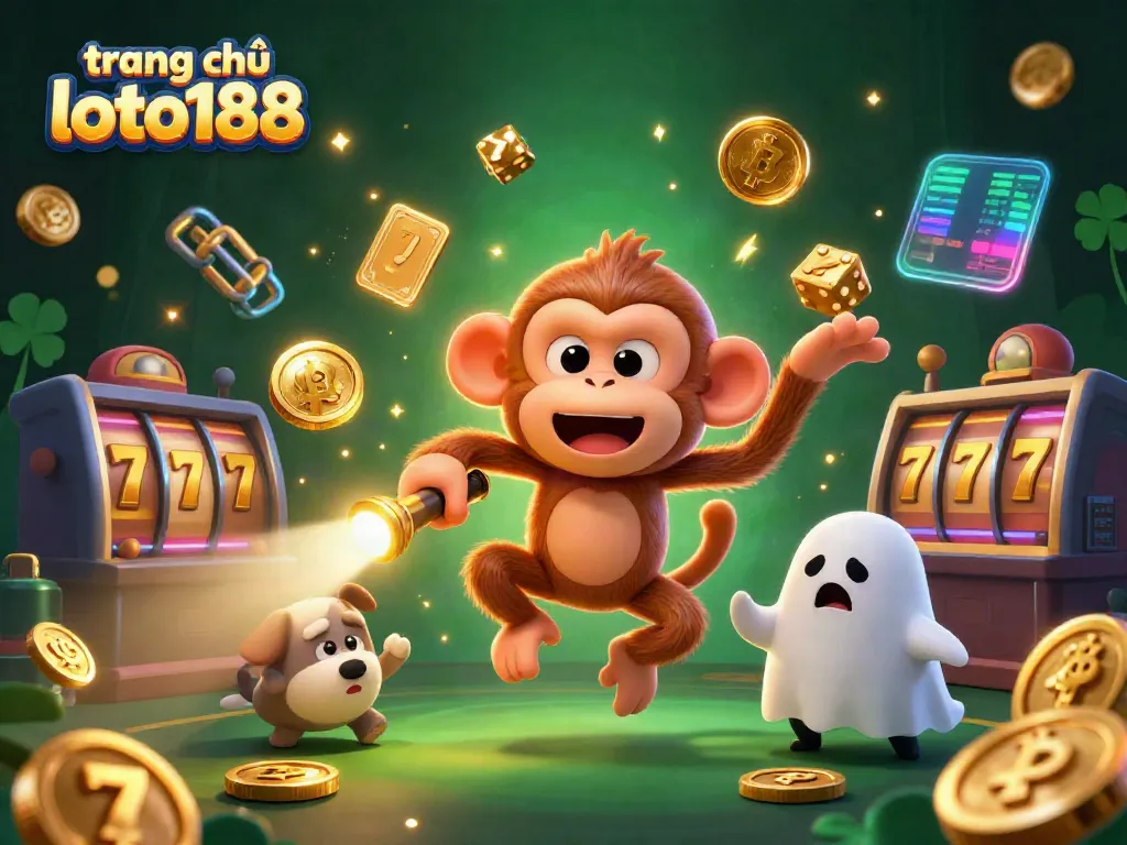 Experience excitement on trang chủ loto188 with a playful poltergeist monkey amidst dazzling casino elements.