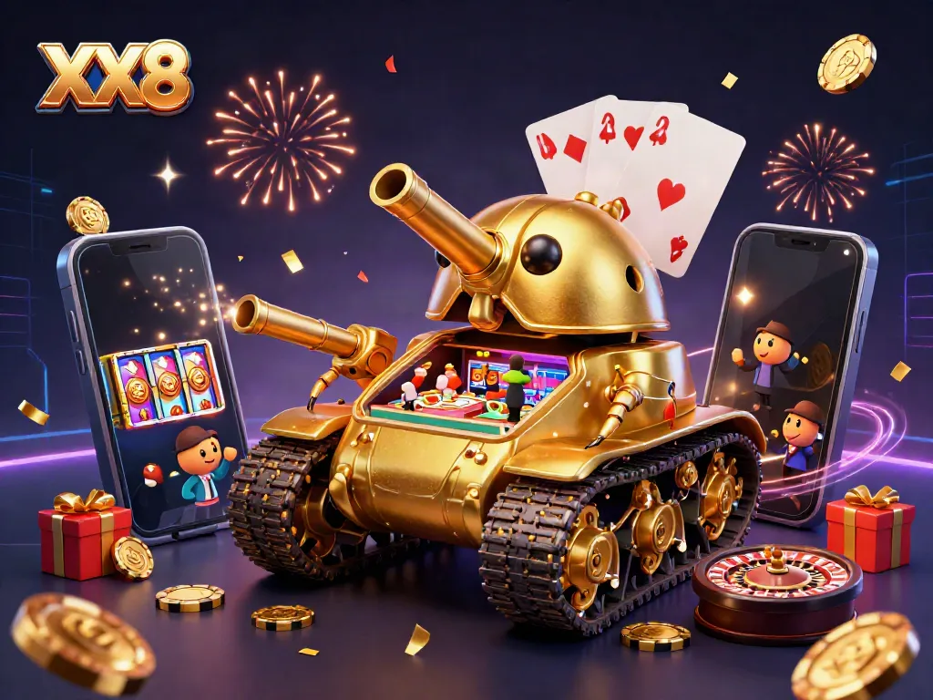 Experience the excitement of XX8 as the golden beetle tank reveals a miniature casino filled with games and confetti.