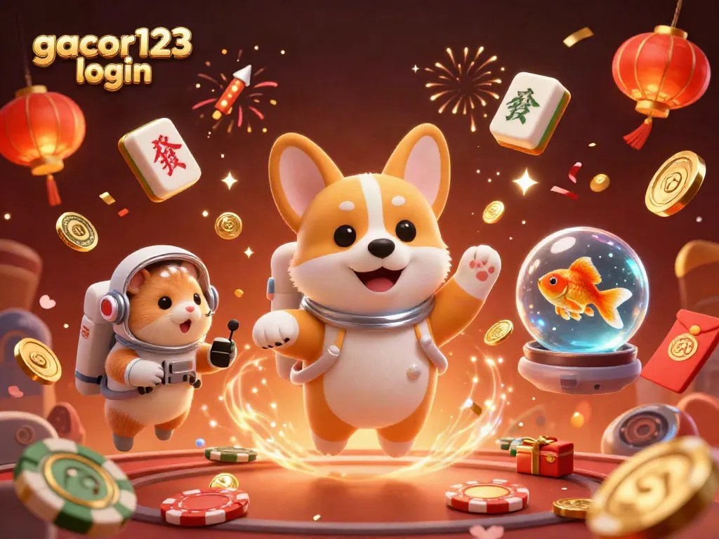 Experience excitement with gacor123 login, featuring a floating corgi astronaut in a space casino.