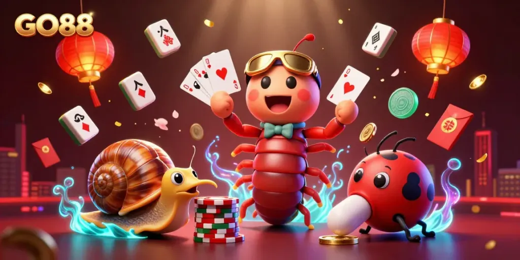 Experience the excitement of GO88 with a 3D dealer and vibrant casino elements.