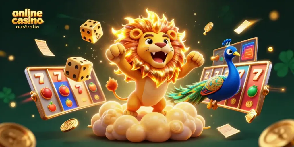 Experience the thrill of online casino Australia with vibrant characters and lively casino elements.