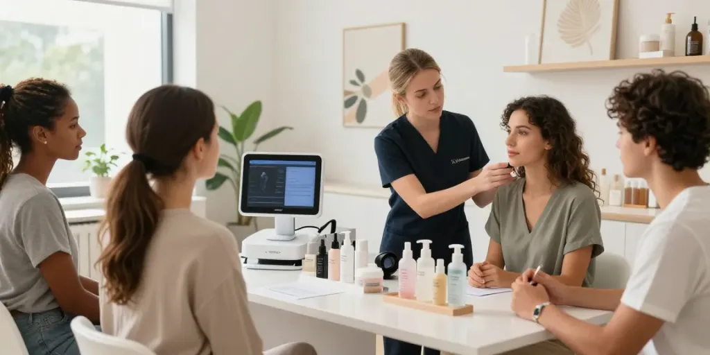 Exploring alternatives to QOVES in a beauty consultation setting with diverse people enhancing their facial aesthetics.